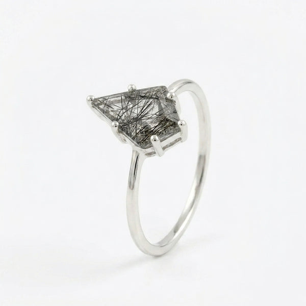 Kite Shaped Black Rutile Quartz Ring