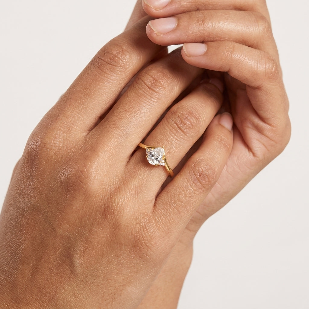 Moissanite Engagement Ring With Hand