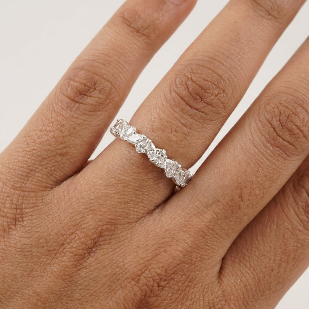 Marquise cut Moissanite Full eternity wedding band With Hand
