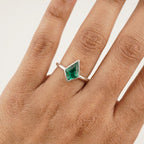 Kite Shaped Emerald Ring Solid Gold Solitaire Ring with model Hand