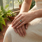 Green Emerald & Diamond Engagement Ring With Model