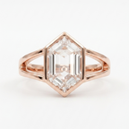 Hexagon Moissanite Bezel Set Engagement Ring Rose Gold