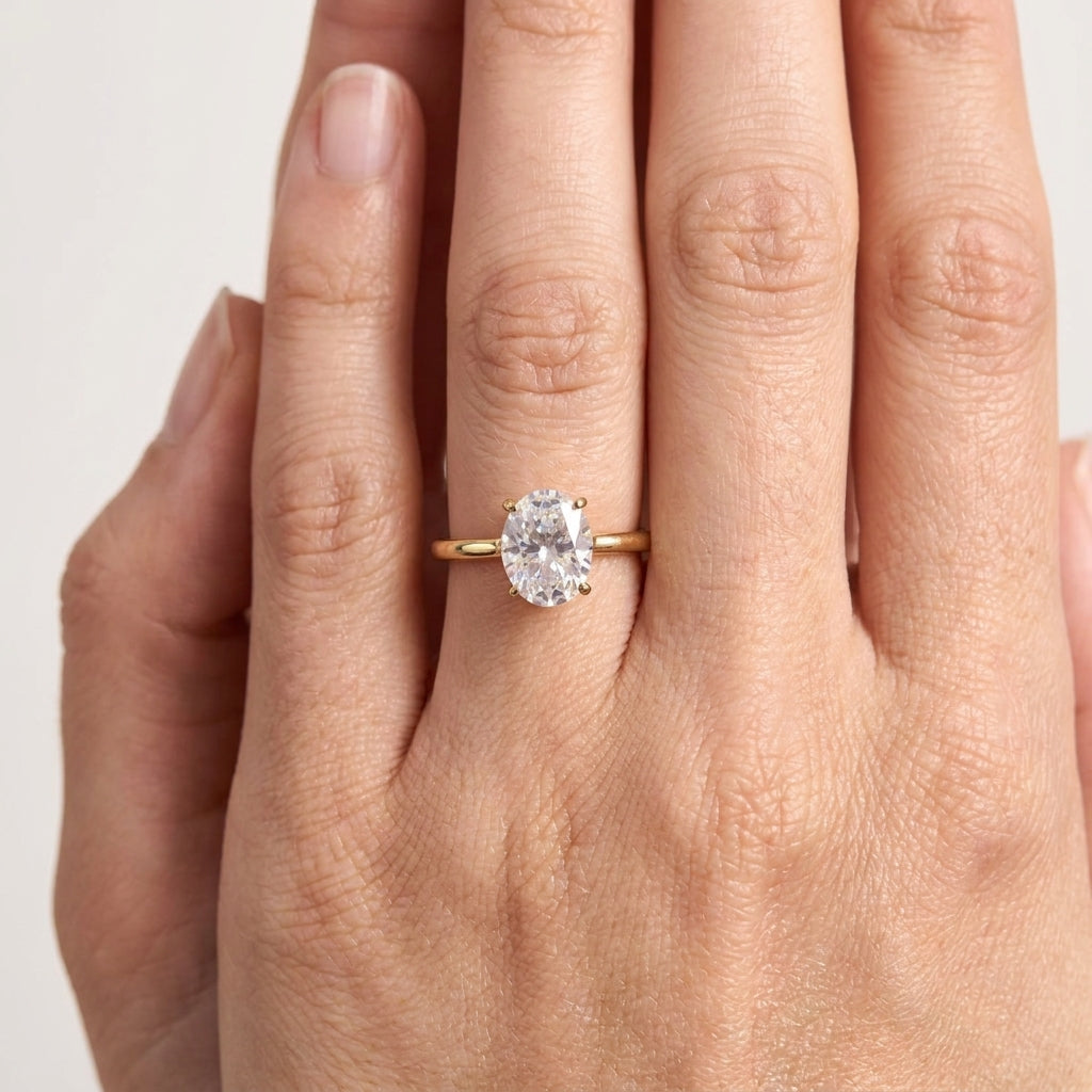 Oval Moissanite Engagement Rings with model hand