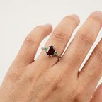 Hexagon Cut Red Garnet Gemstone Cluster Ring With Model Hand
