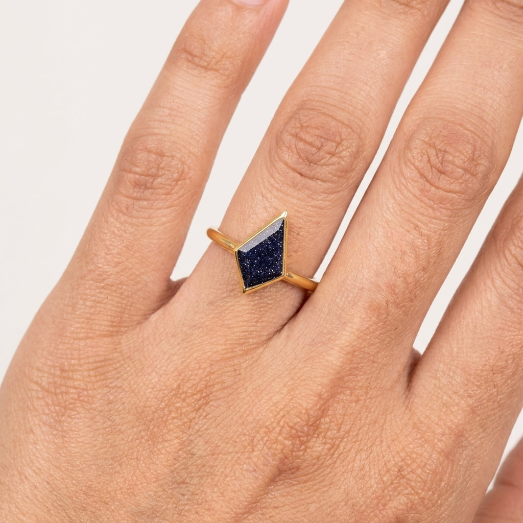 Kite Shaped Sandstone Ring with model hand