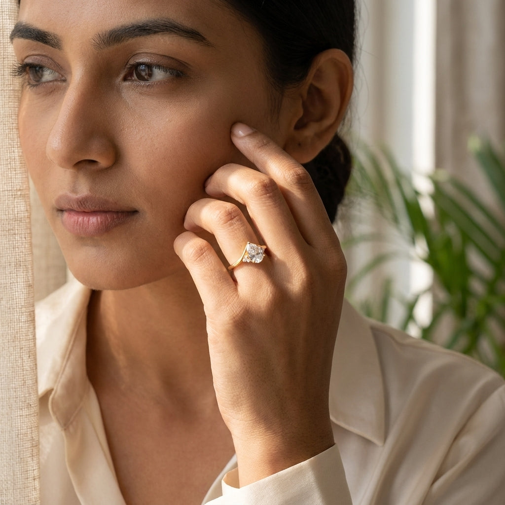 Moissanite Engagement Ring With Model Hand