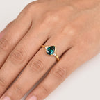 Green Emerald & Diamond Engagement Ring With Model Hand