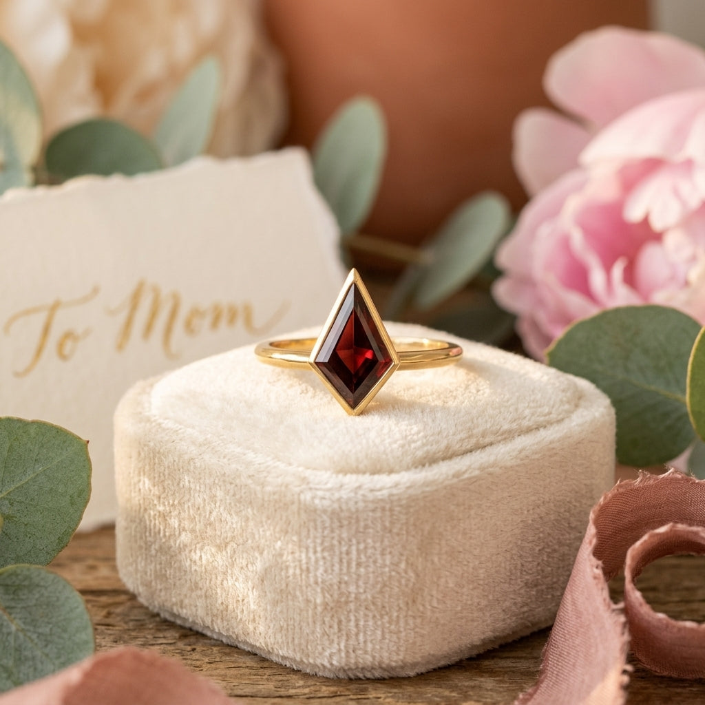 Kite Shaped Red Garnet Ring with object