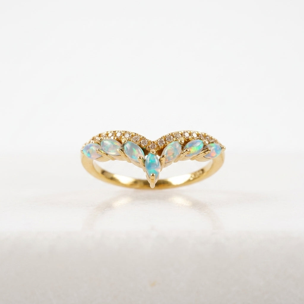 Marquise Cut Fire Opal CZ Diamond Wedding Band With Gold Plated