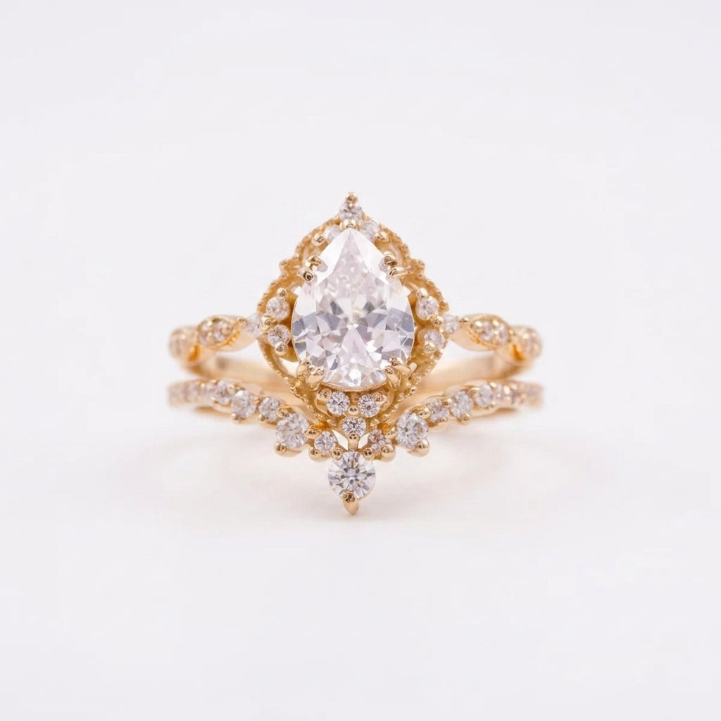 Pear Moissanite Bridal Engagement Ring With Gold Plated