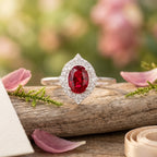 Oval Cut Red Ruby 925 Sterling Silver Statement Ring With Object