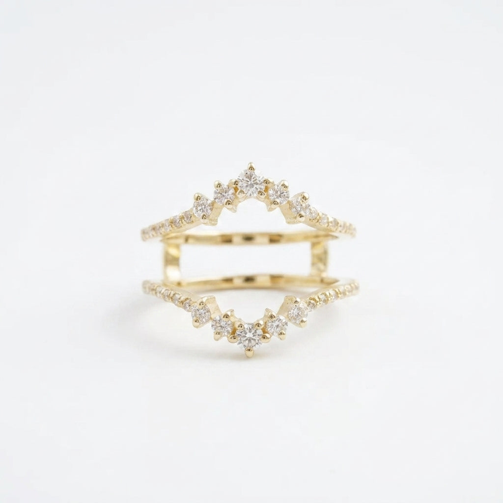 Double Curved Enhancer Moissanite Rose Gold Wedding Band Ring With Gold Plated