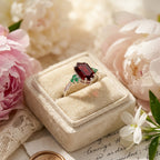 Hexagon Cut Red Garnet Gemstone Cluster Ring With Object