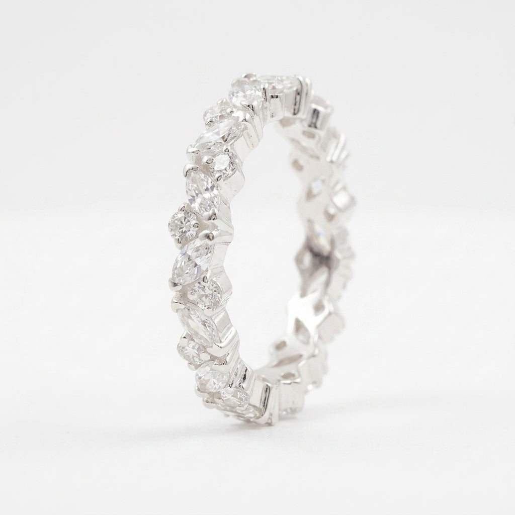 Marquise cut Moissanite Full eternity wedding band With Silver 