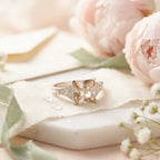 Asscher Cut Peach Moissanite Diamond Ring With Object
