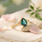 Green Emerald & Diamond Engagement Ring With Model Object