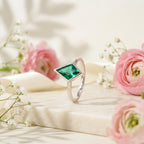 Kite Shaped Emerald Ring Solid Gold Solitaire Ring with Object