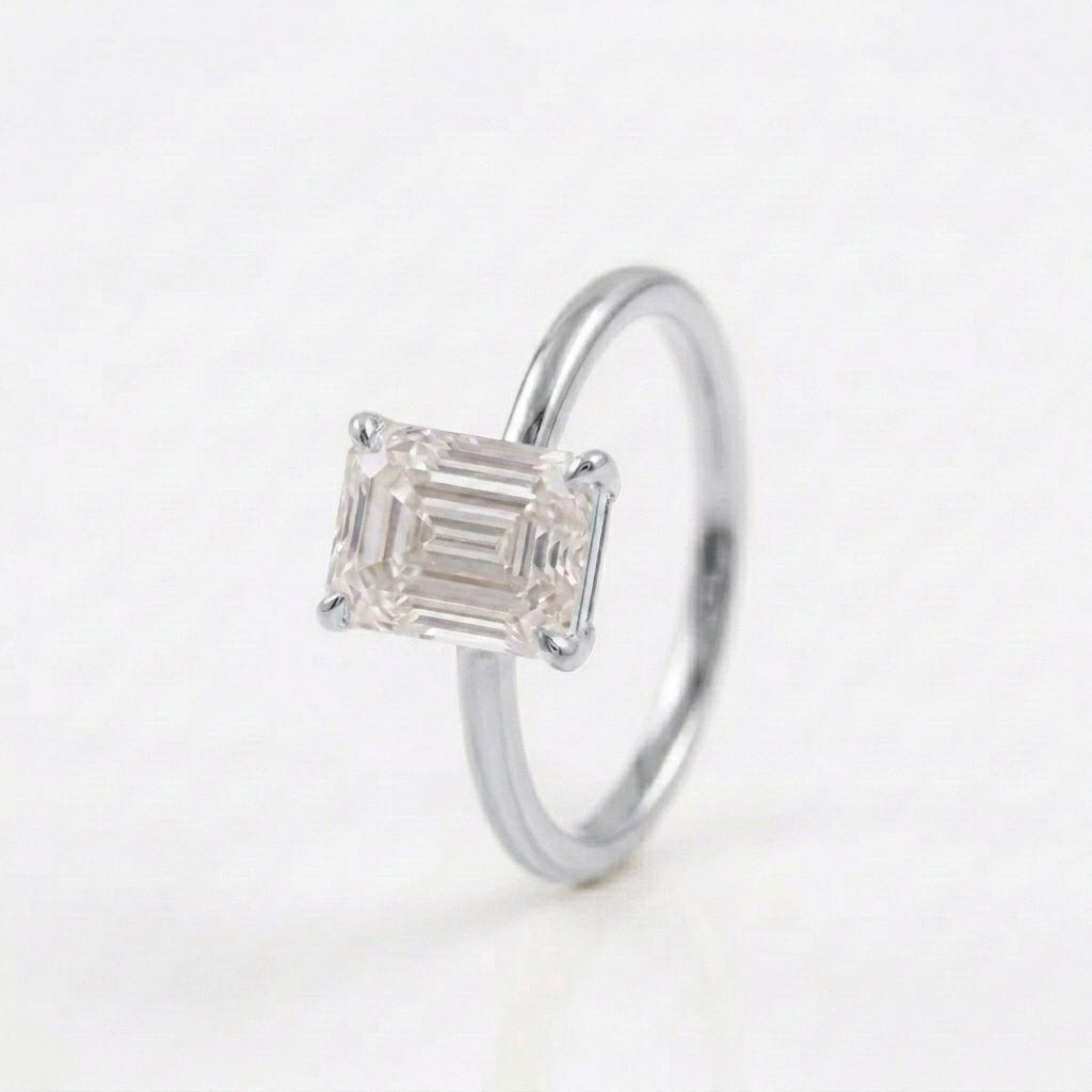 Emerald Cut Moissanite Diamond Solitaire Engagement With Silver 
