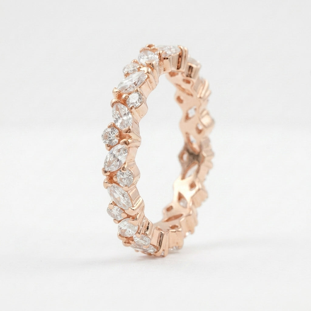 Marquise cut Moissanite Full eternity wedding band With Rose Gold Plated