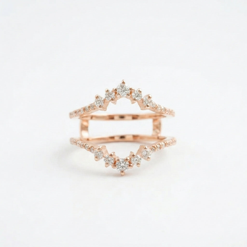 Double Curved Enhancer Moissanite Rose Gold Wedding Band Ring With Rose Gold Plated