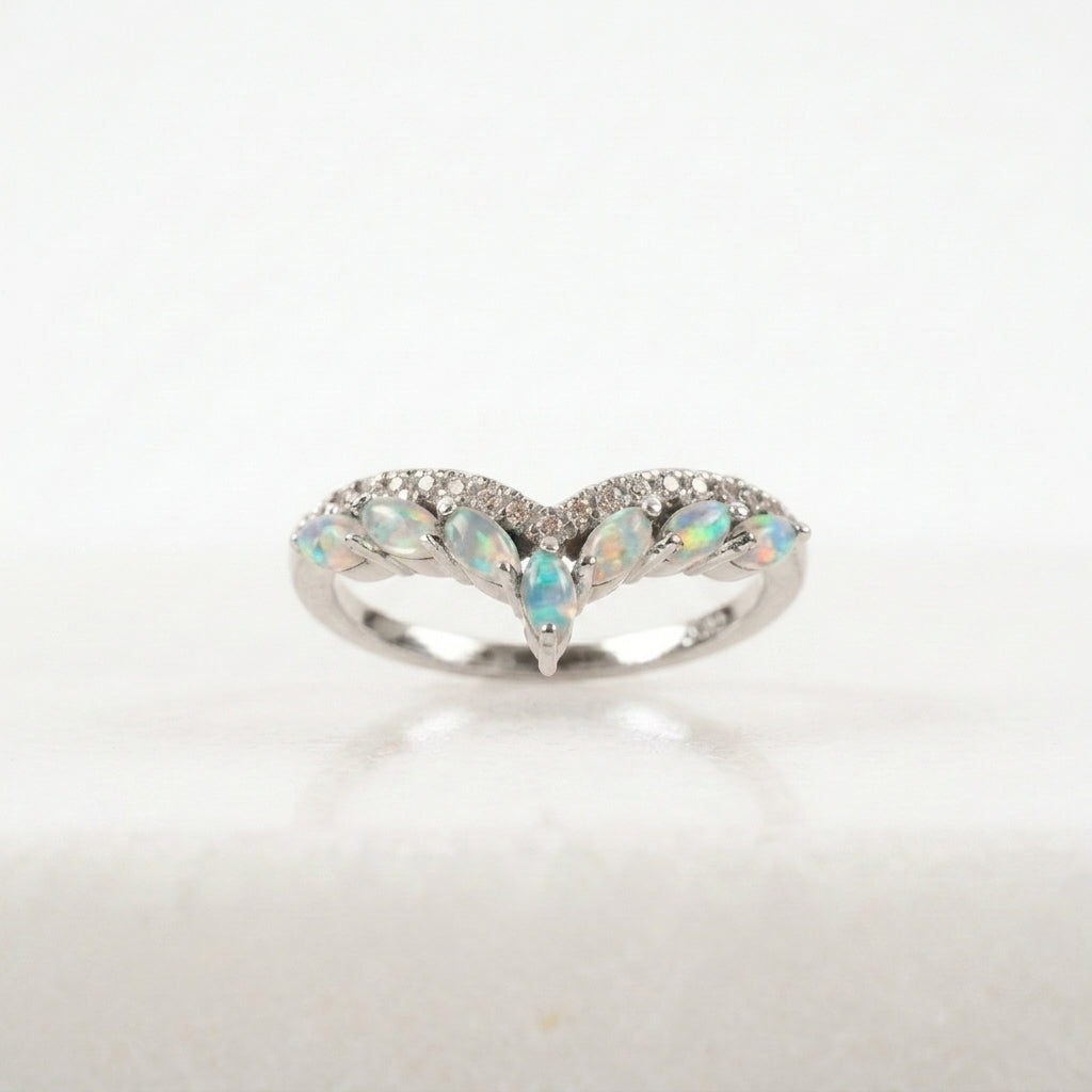 Marquise Cut Fire Opal CZ Diamond Wedding Band With Silver 