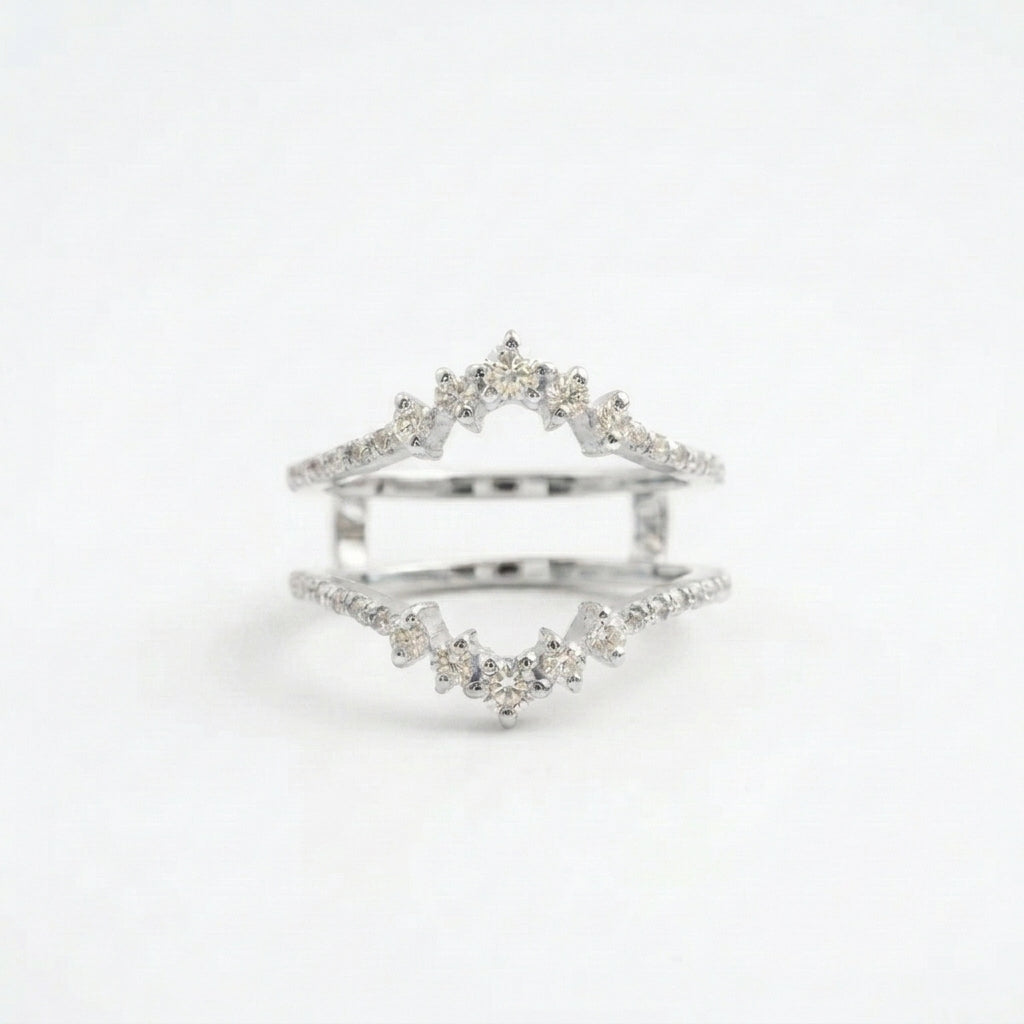 Double Curved Enhancer Moissanite Rose Gold Wedding Band Ring With Silver Plated