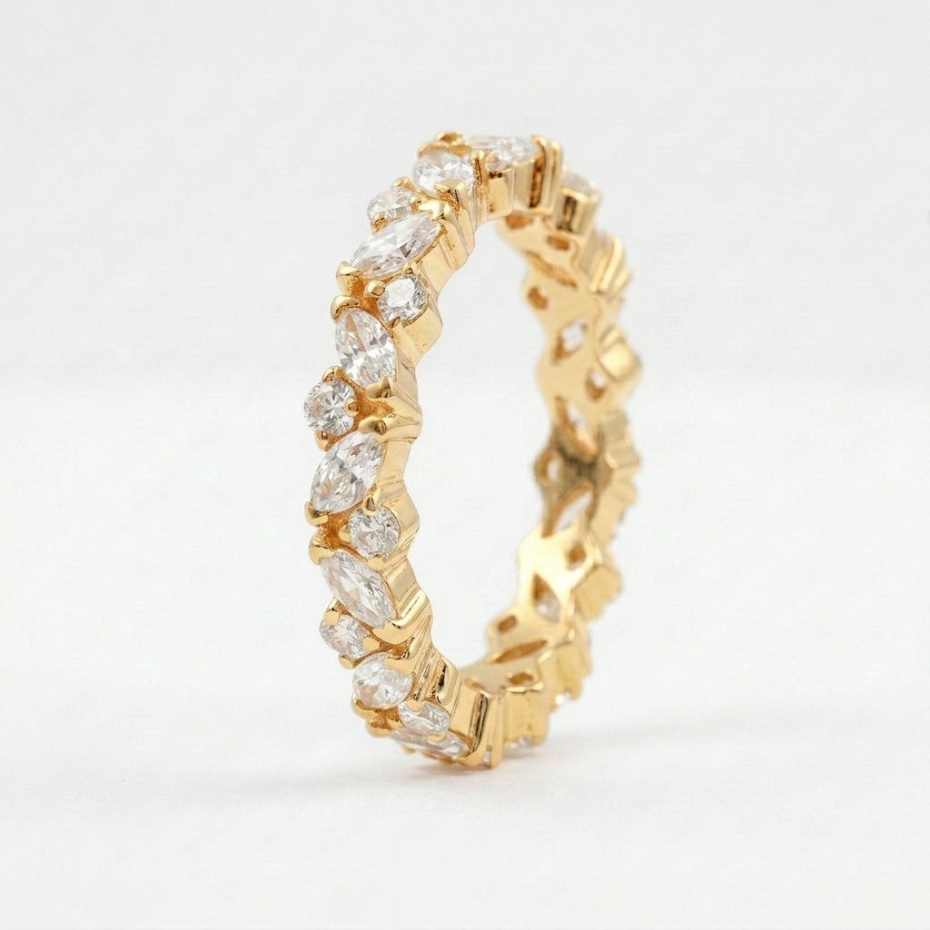 Marquise cut Moissanite Full eternity wedding band With Gold Plated