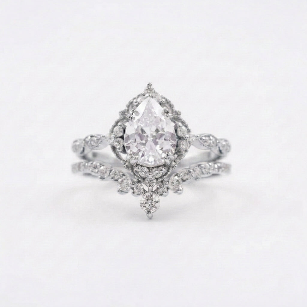 Pear Moissanite Bridal Engagement Ring With Silver Plated