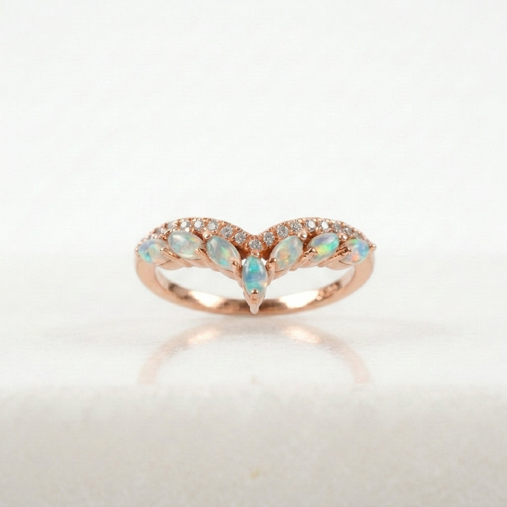 Marquise Cut Fire Opal CZ Diamond Wedding Band With Rose Gold Color