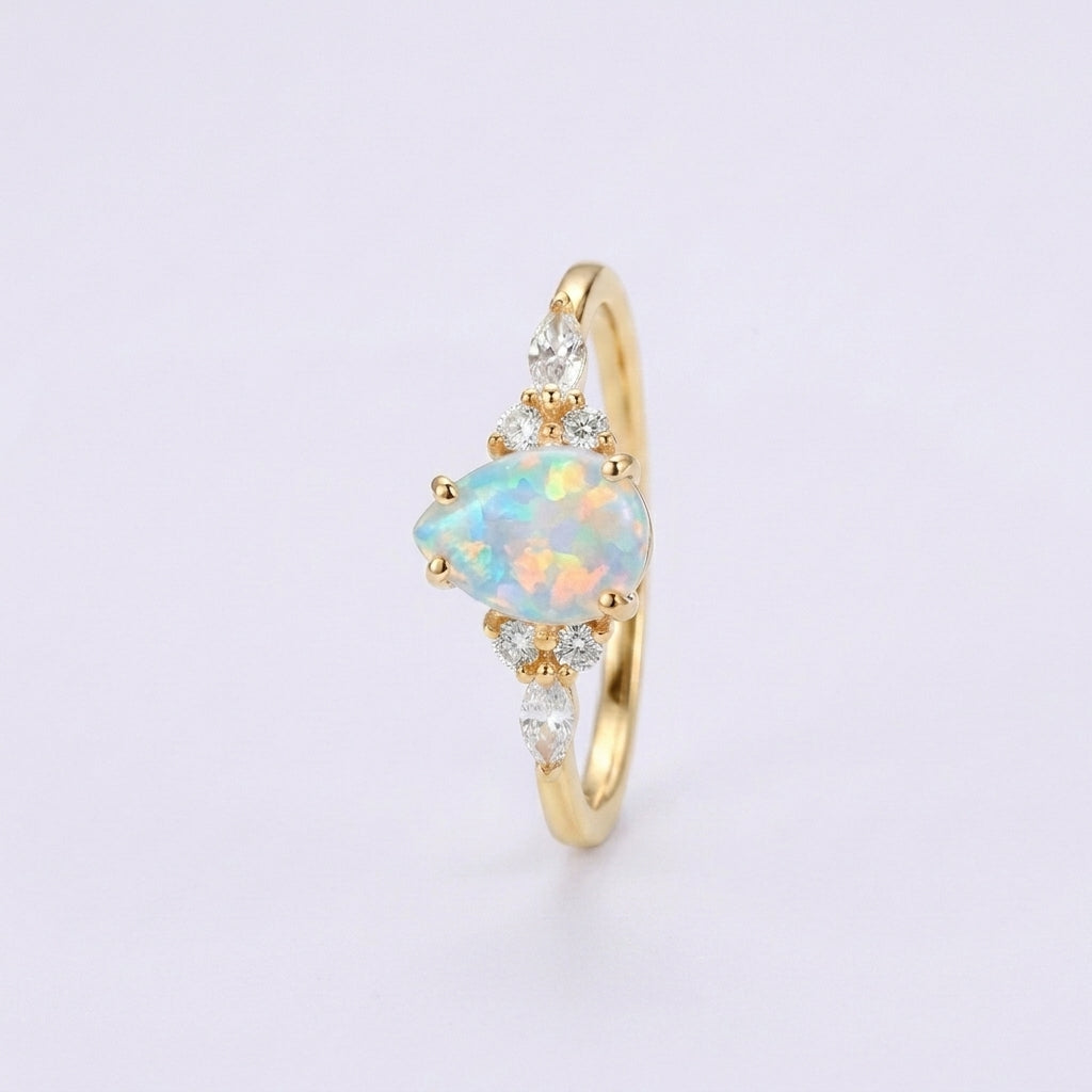 pear shaped opal cluster engagement ring | Promise bridal ring With Gold