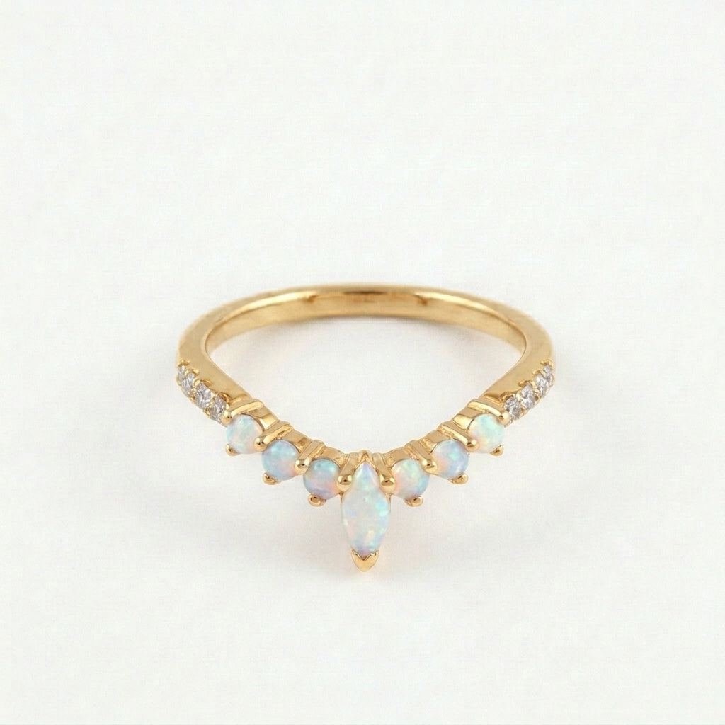 Marquise Opal Curved Wedding Band, October Birthstone  WIth Gold Plated
