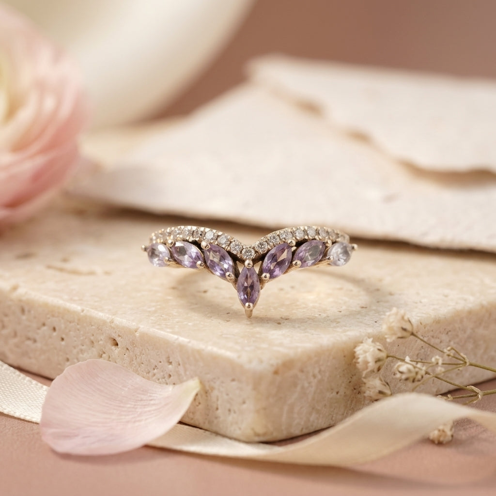 Marquise Cut Alexandrite Gemstone Wedding Band