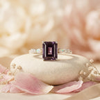 Emerald Cut Alexandrite And Fire Opal Engagement Ring