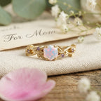 Hexagon Opal & Leaf Alexandrite Gold Engagement Ring