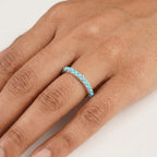Turquoise Full Eternity Wedding Bands With Model Hand