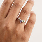Kite Shaped Alexandrite 925 Sterling Silver Wedding Band With Model Hand