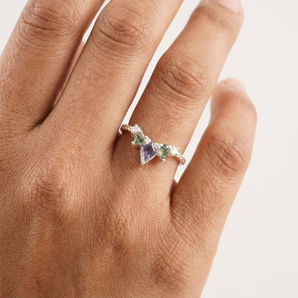 Kite Shaped Alexandrite 925 Sterling Silver Wedding Band With Model Hand