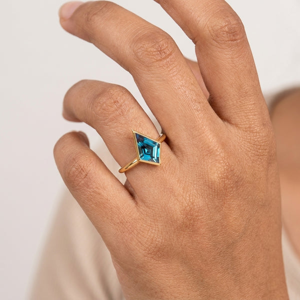 Kite Shaped Color-Change Alexandrite Ring With Model hand