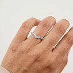 Turquoise Half Eternity Sterling Silver Wedding Band With model hand