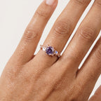 Round Alexandrite & Moonstone Inspired Leaf Design Engagement Ring With Model Hand