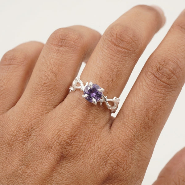 Alexandrite Gold Twist Engagement Ring | June Birthstone With Model hand