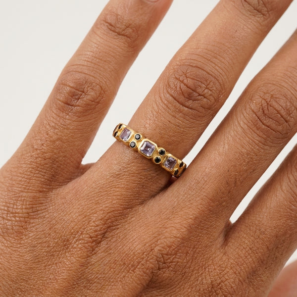 Princess Cut Alexandrite Wedding Band 14K Solid Gold Band