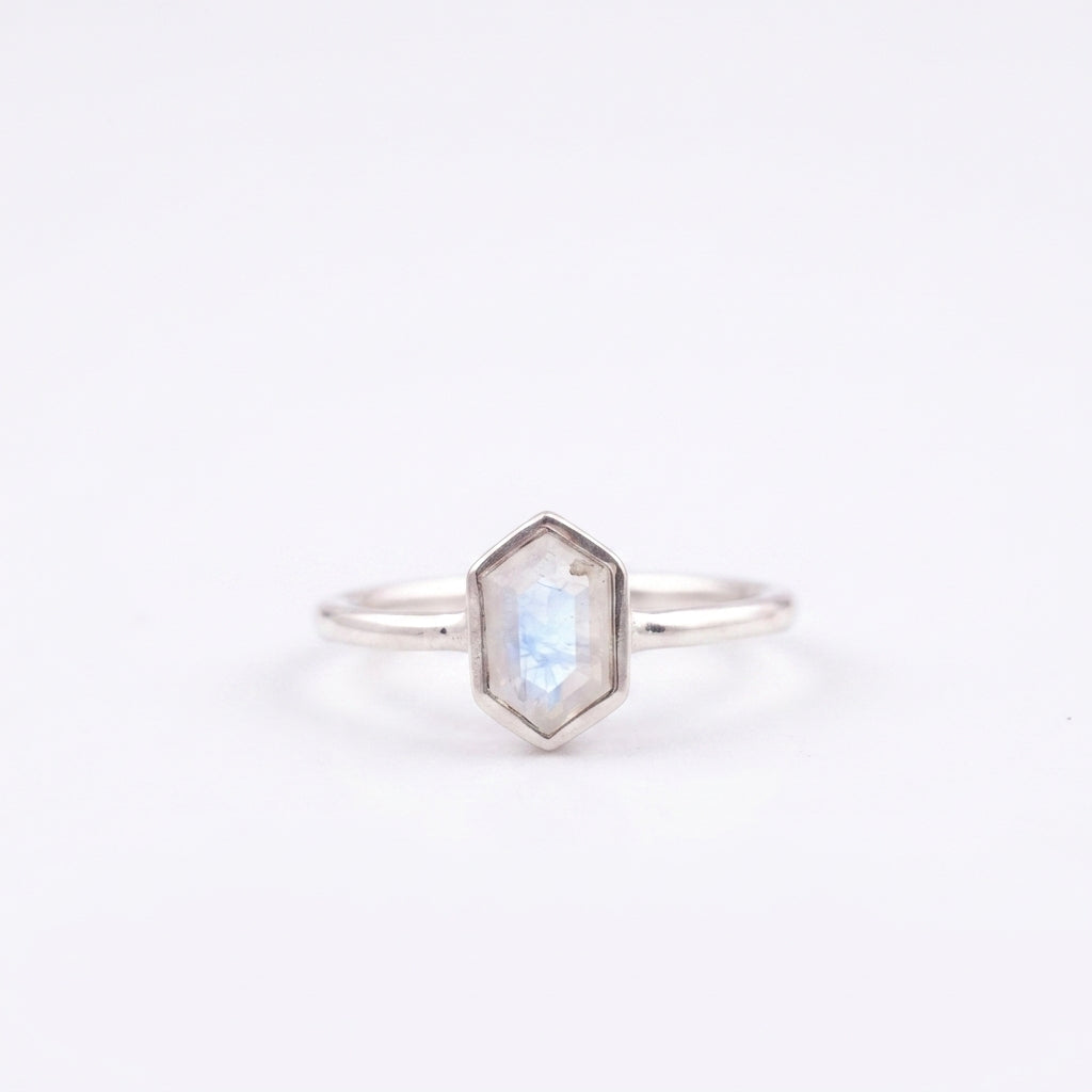 Hexagon Cut Moonstone Solitaire Ring