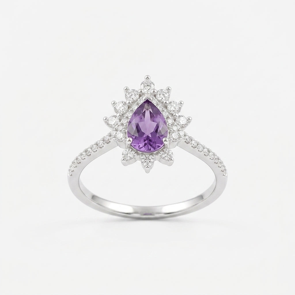 Pear Cut Alexandrite Wedding Band Stacking Diamond Curved Ring