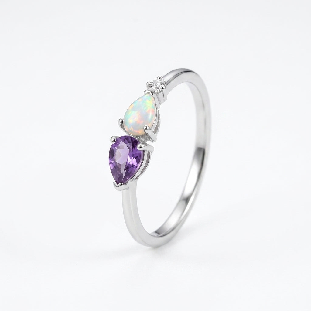 Pear Cut Alexandrite Art Deco Moissanite 3 Stone Wedding Band