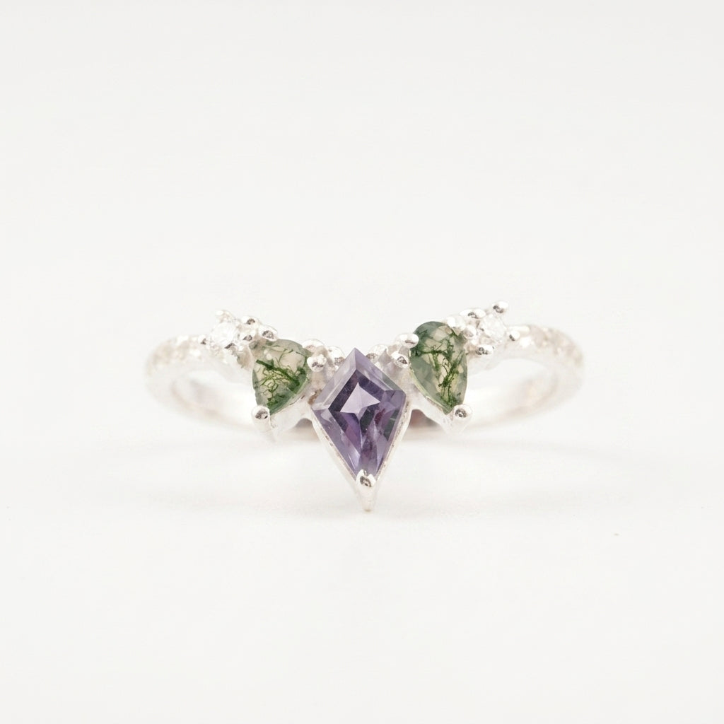 Kite Shaped Alexandrite 925 Sterling Silver Wedding Band