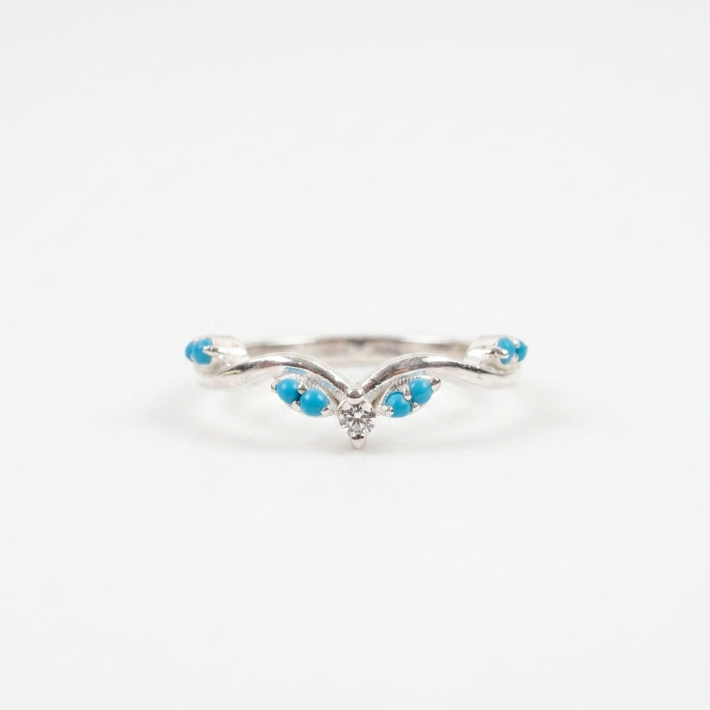 Turquoise Half Eternity Sterling Silver Wedding Band