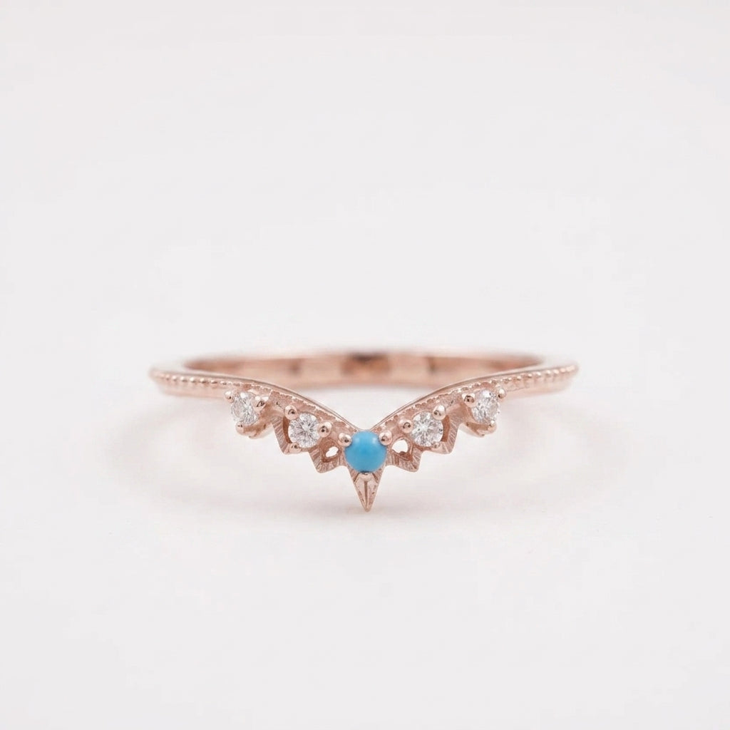 Turquoise Curved CZ Diamond Wedding Band Half Eternity S925 Silver Band For Women