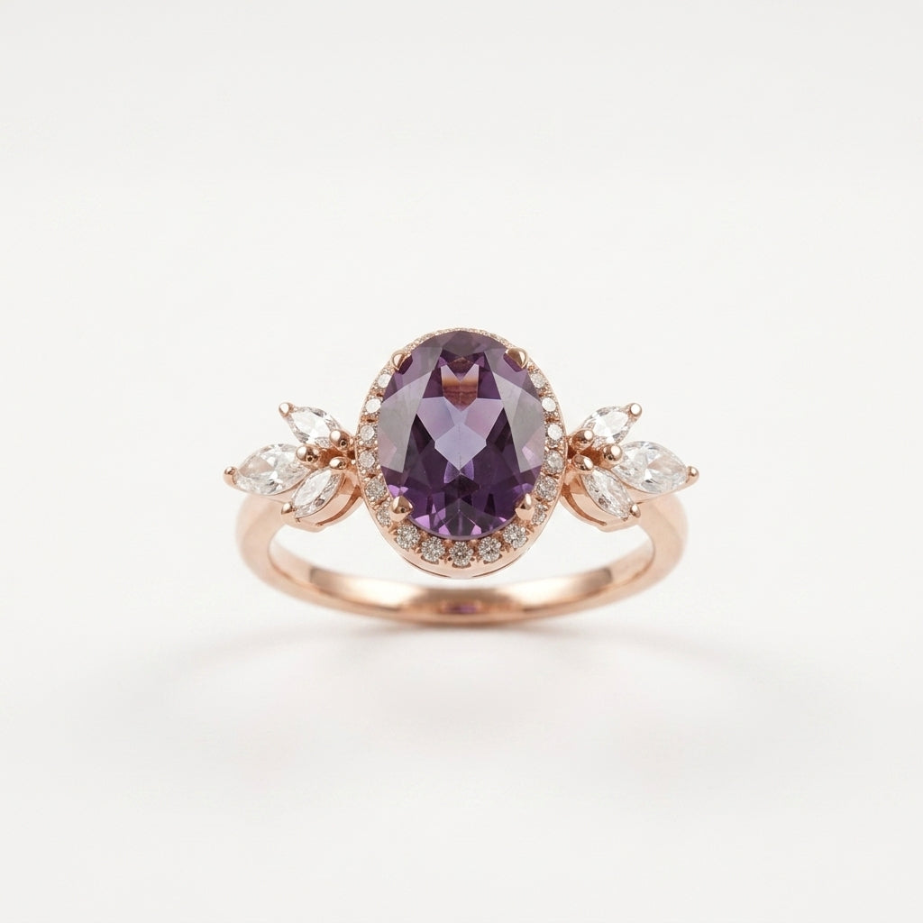 Oval Cut Alexandrite Cluster Engagement Ring