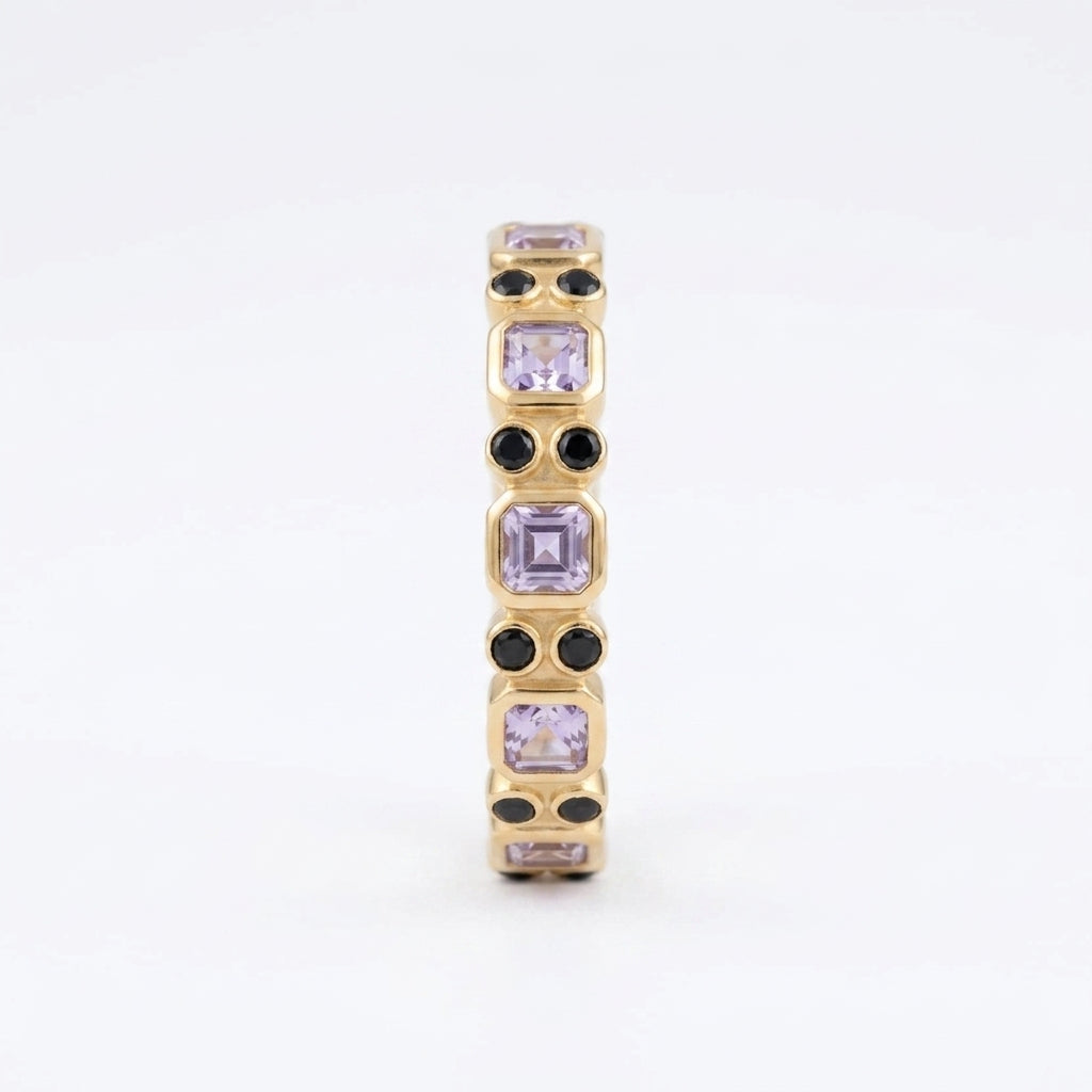 Princess Cut Alexandrite Wedding Band 14K Solid Gold Band